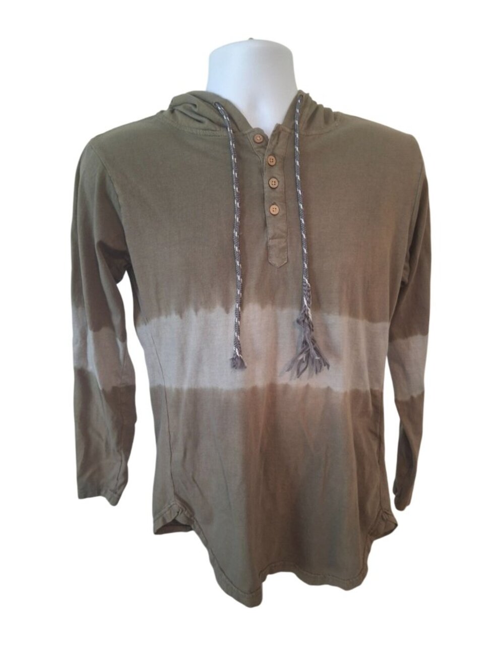 Earthbound Trading Co Hooded Henley S Boho Tie Dye Olive Green Earthy Festival